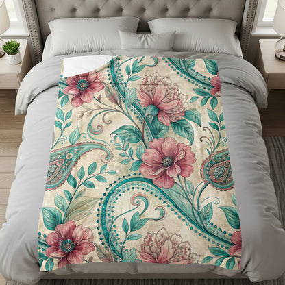 Elegant Floral Paisleys and Blooms Artistic Velveteen Plush Blankets - Walk Greener