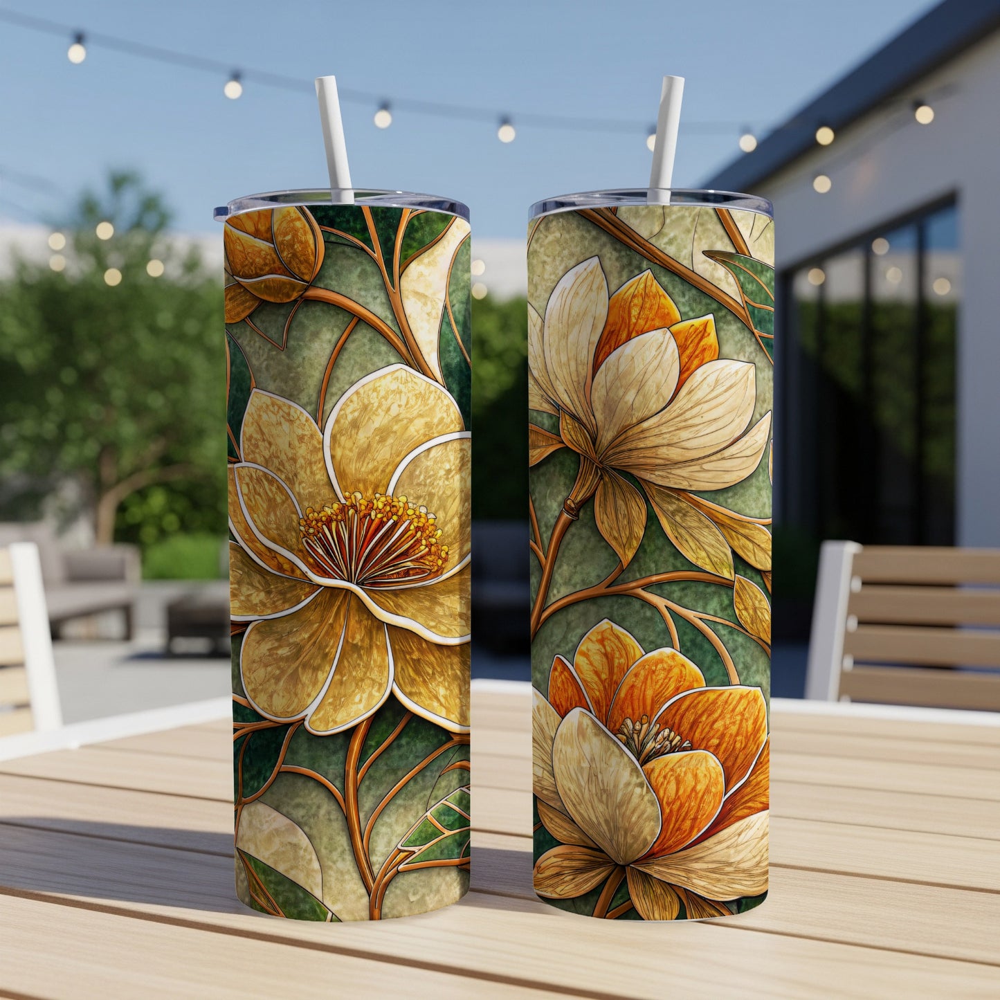 Floral Arrangement Yellow Flower and Green Leaves Art 20 oz Skinny Tumbler - Walk Greener