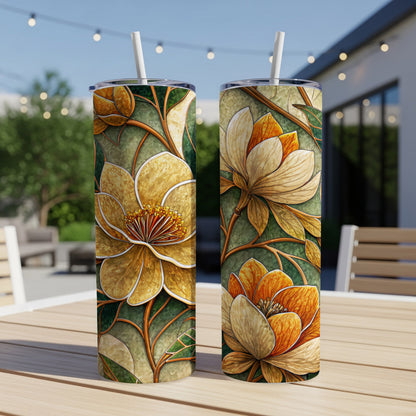 Floral Arrangement Yellow Flower and Green Leaves Art 20 oz Skinny Tumbler - Walk Greener