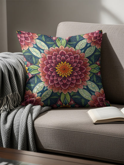 Stained Glass Floral Medallion Repeating Pattern Throw Pillows - Walk Greener