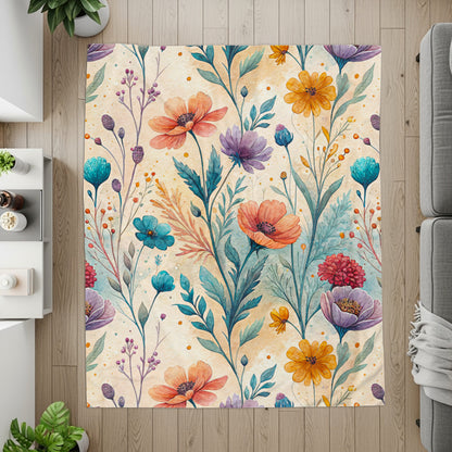Watercolor Garden Floral Design on Velveteen Plush Blankets - Walk Greener