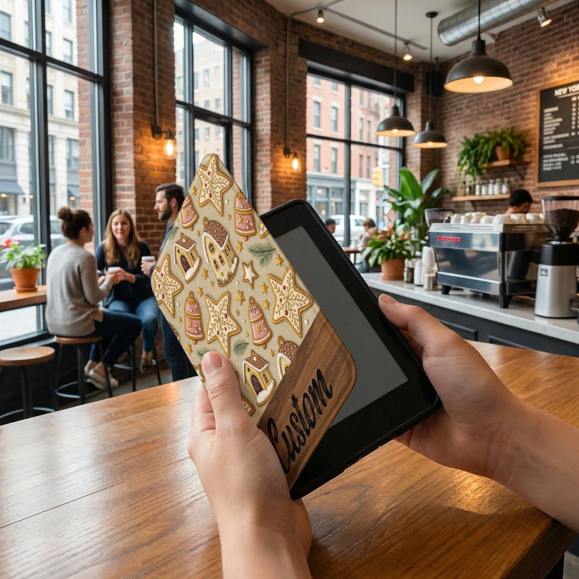 Custom Gingerbread and Stars Holiday Tablet Cover