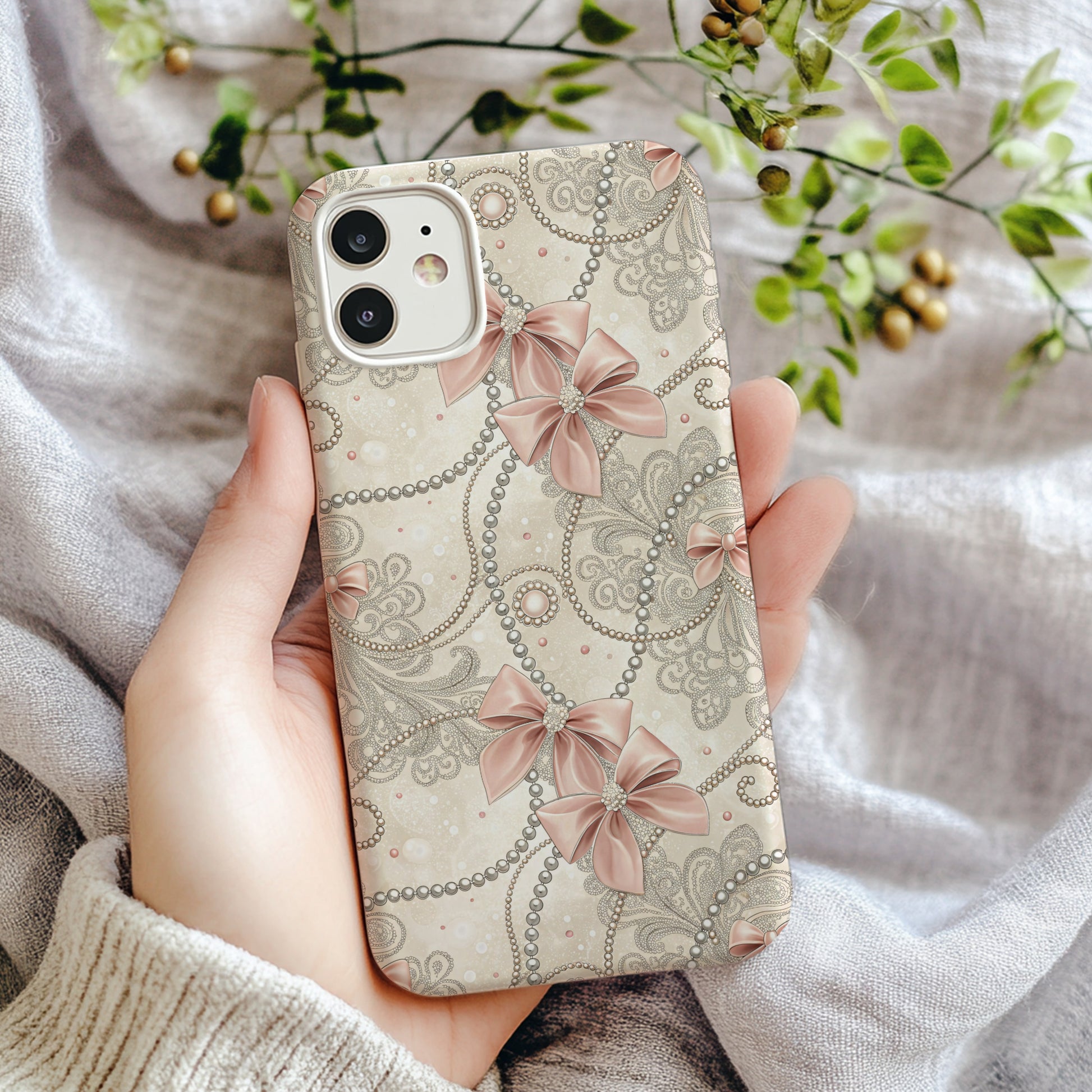 Elegant Floral Bow Pattern iPhone Case for Stylish Protection