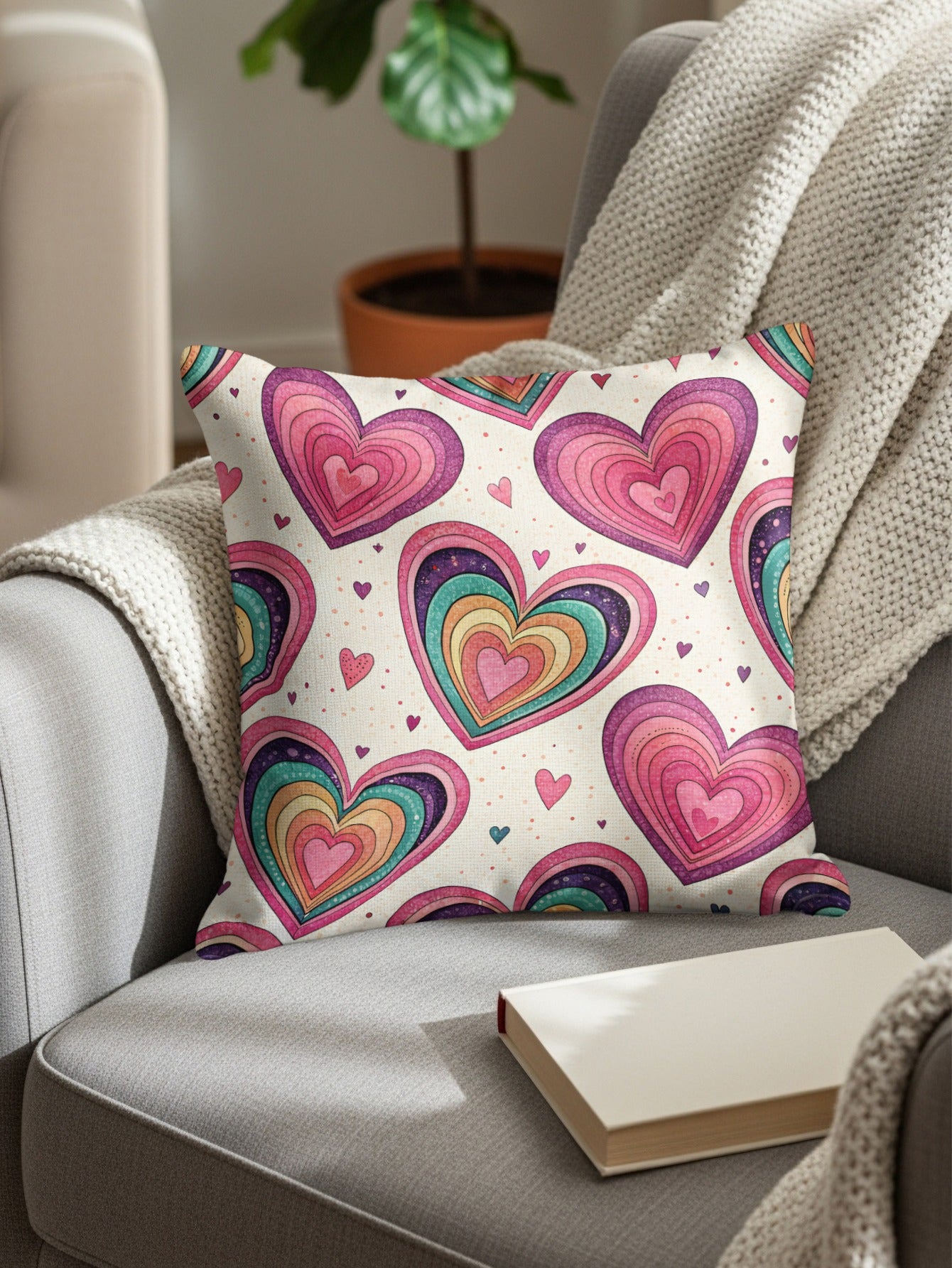 Colorful Heart Pattern Throw Pillow for Home Decor