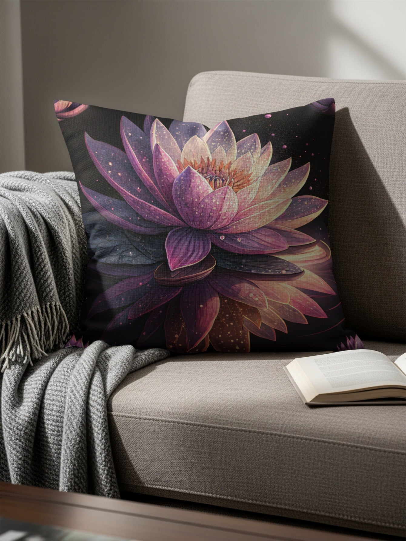 Stunning Purple Lotus Flower Print Pillow Cushion