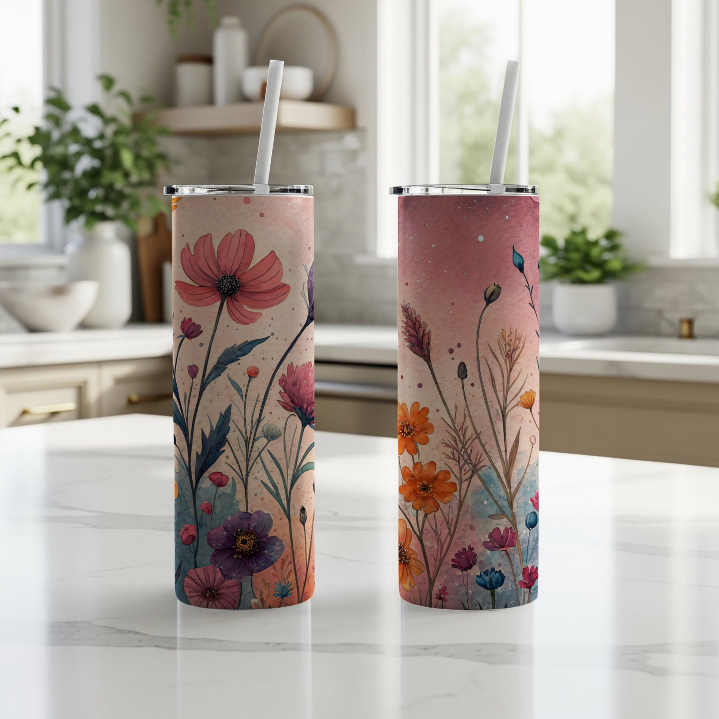Floral Watercolor Garden Design 20 oz Skinny Tumbler - Walk Greener
