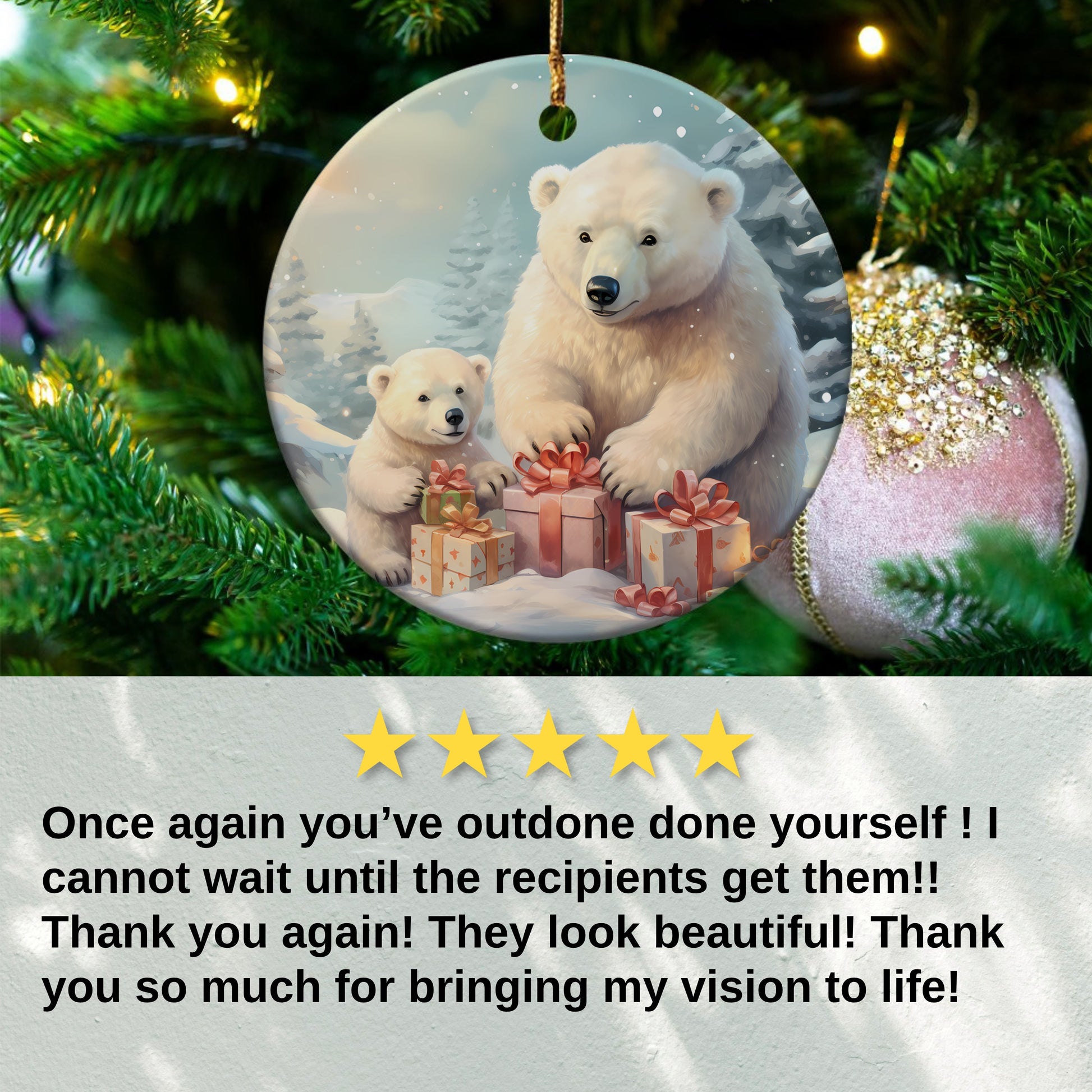 Polar Bears with Christmas Gifts Ornament product