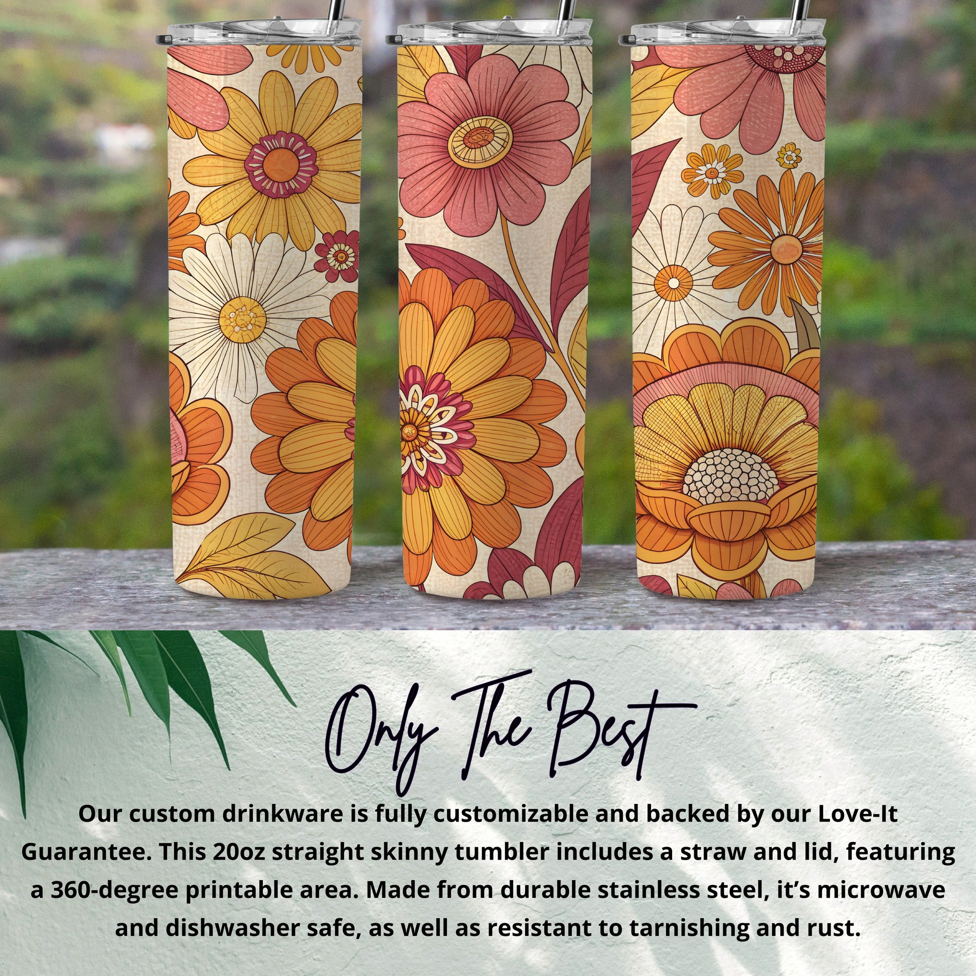 Retro Floral Design Seventies Style Flower Power Pattern Tumbler - Walk Greener