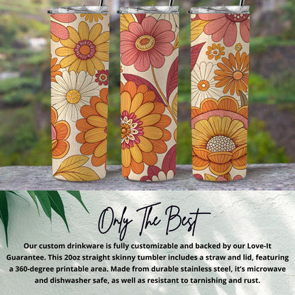Retro Floral Design Seventies Style Flower Power Pattern Tumbler - Walk Greener