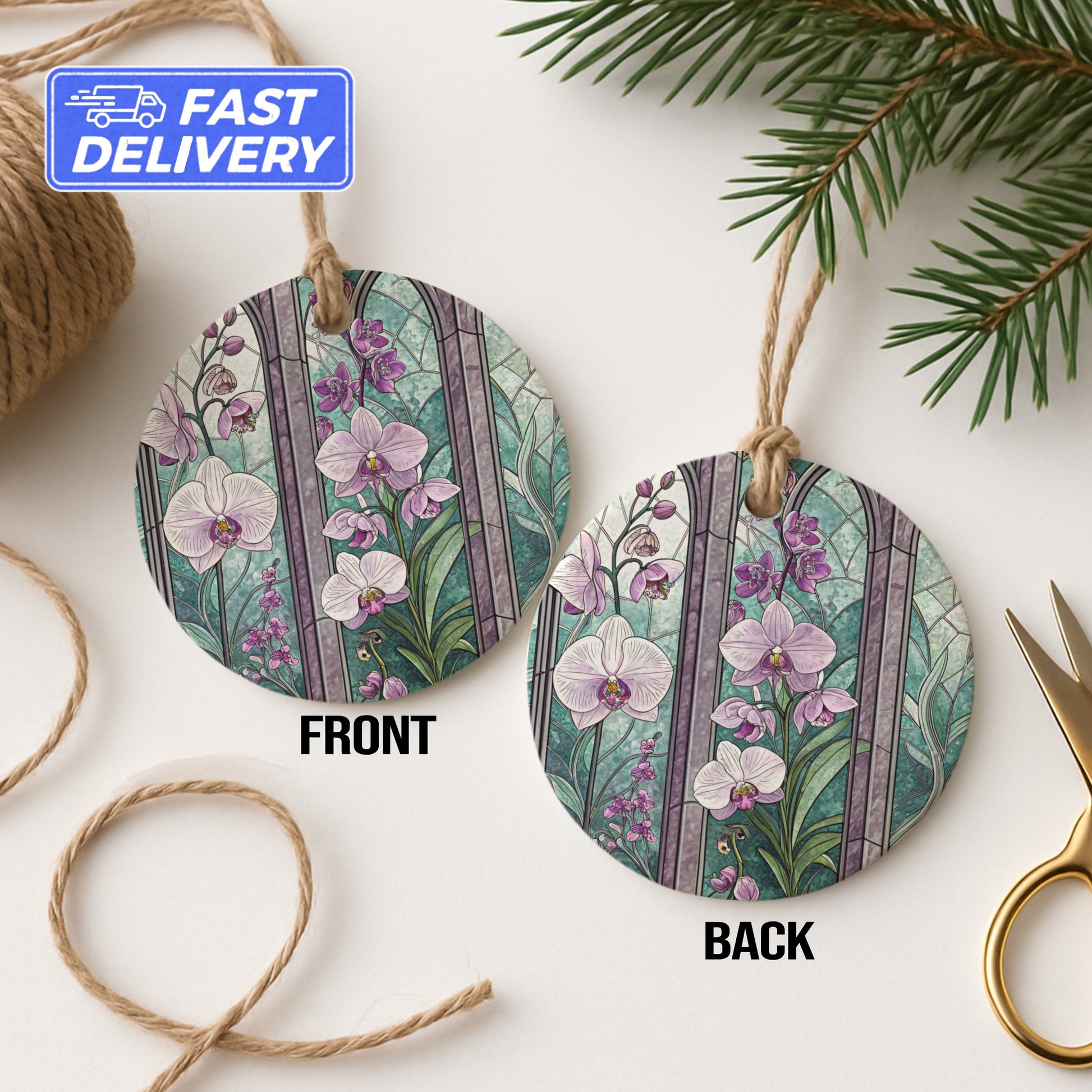 Floral Stained Glass Design Double Sided Ornament