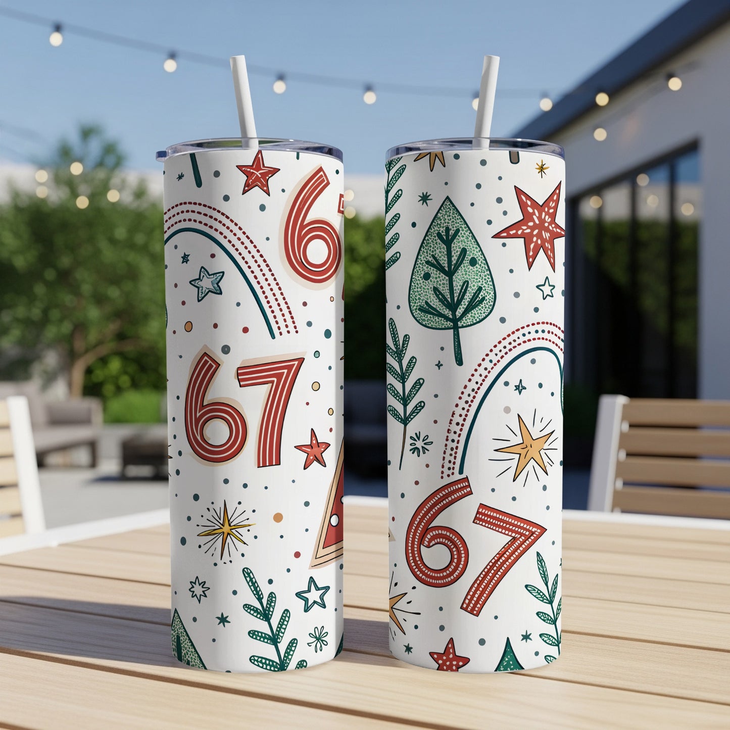 Festive Christmas Numbers Stars Trees Seamless Pattern Tumbler - Walk Greener