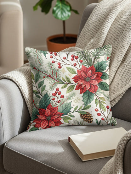 Festive Holiday Floral Pattern Decorative Pillow