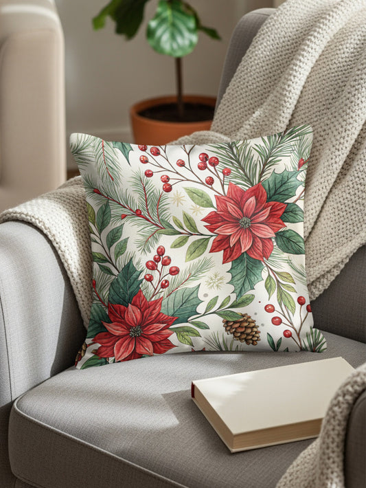 Festive Holiday Floral Pattern Decorative Pillow