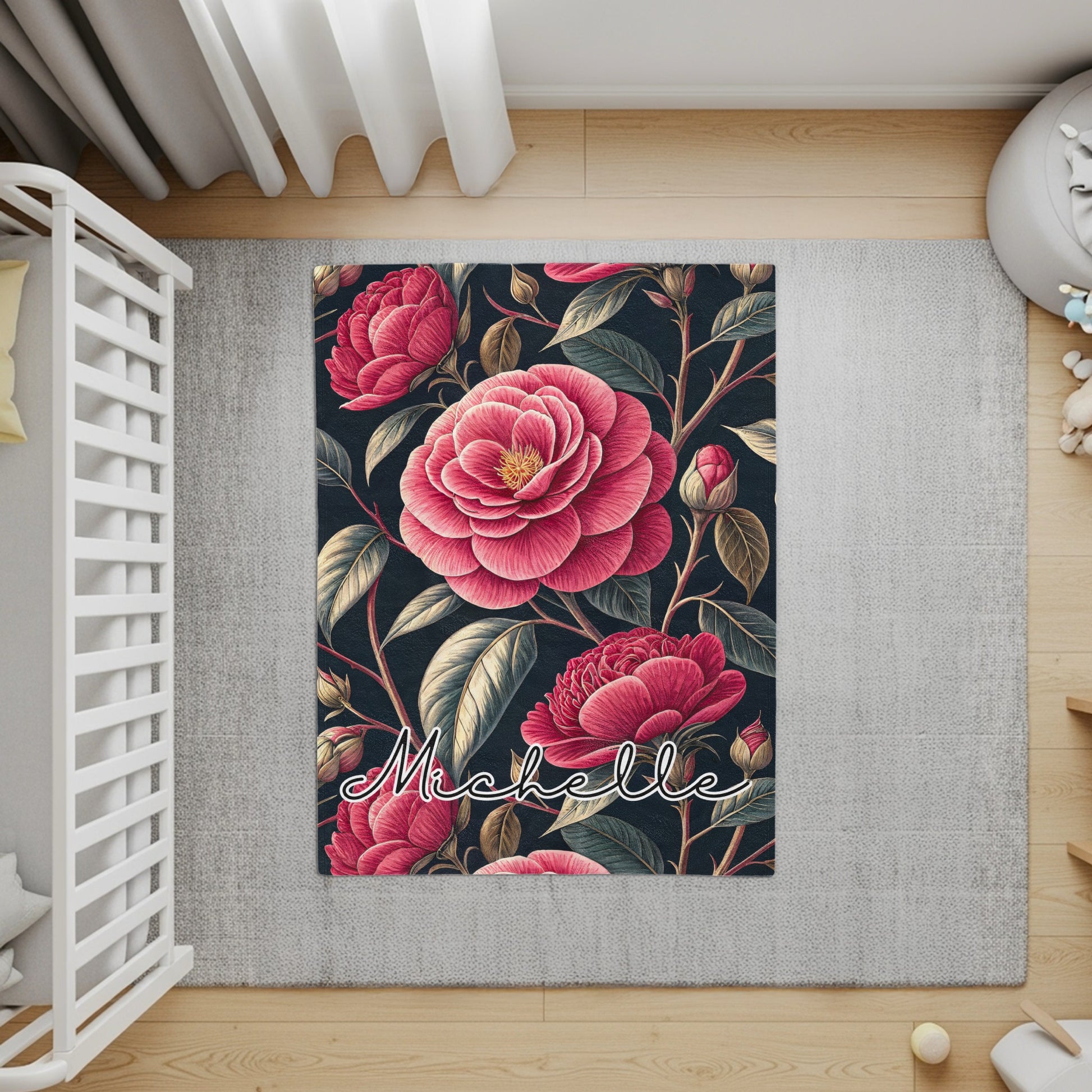 Personalized Floral Design Area Rug with Name Michelle