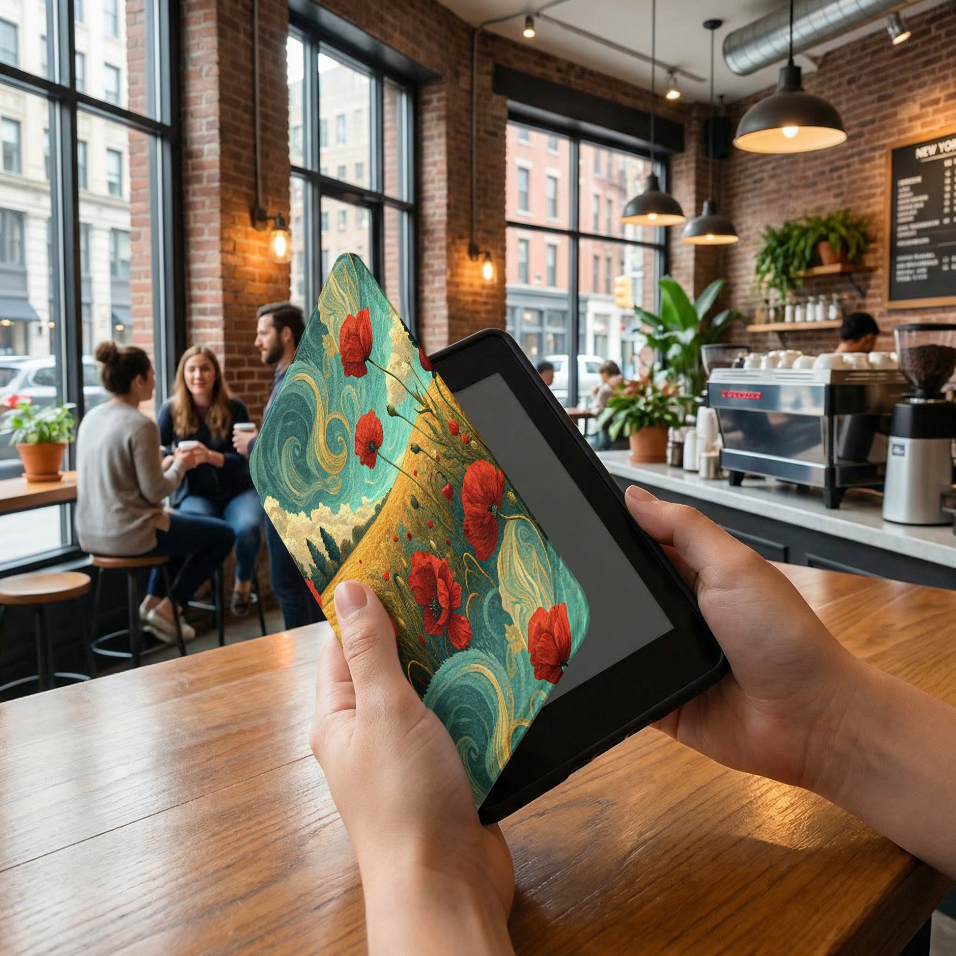 Vibrant Floral Design Tablet Case with Red Blossoms