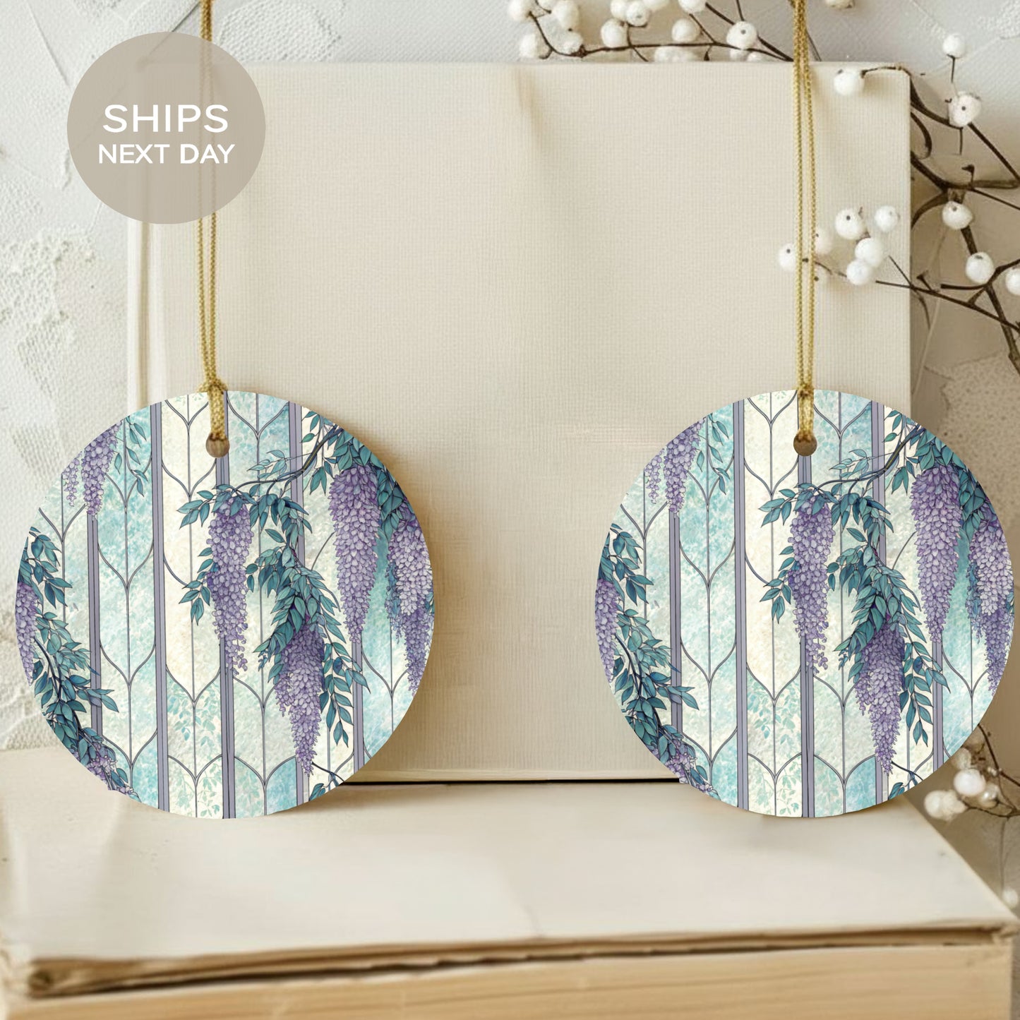 Elegant Wisteria Pattern Round Hanging Ornament Decor