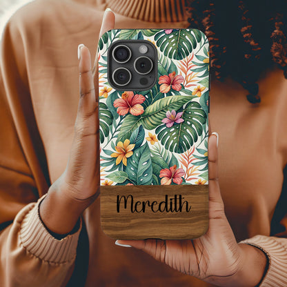 Custom Floral and Wooden Design Phone Case by Meredith