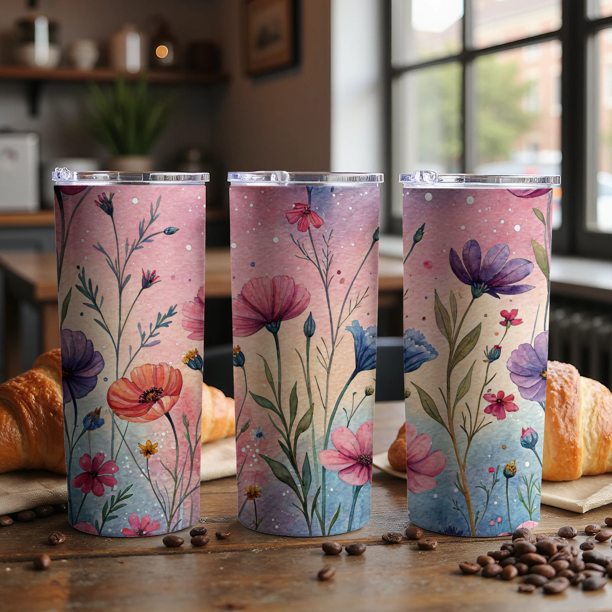 Watercolor Flowers Garden Aesthetic Art 20 oz Skinny Tumbler - Walk Greener
