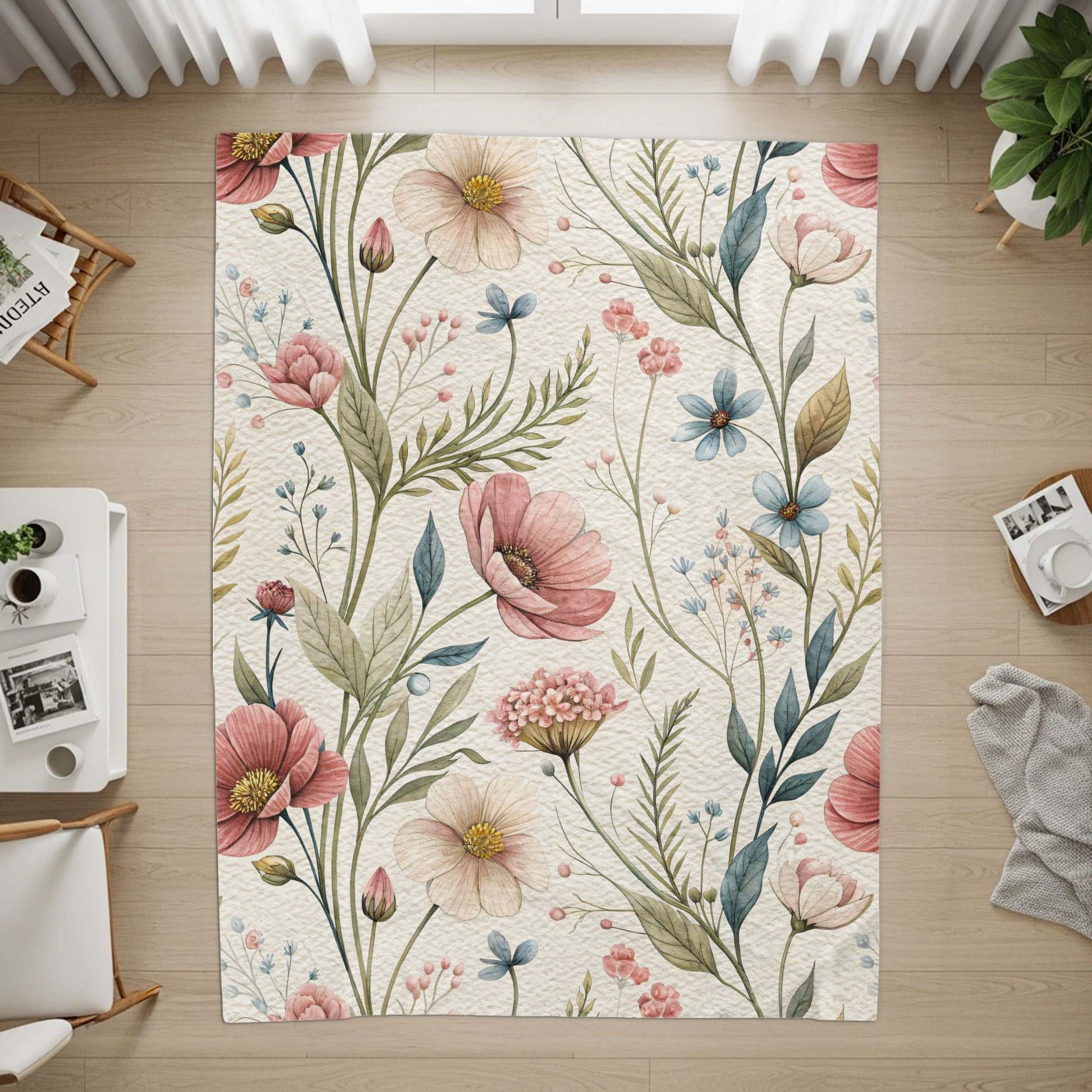 Vintage Floral Pattern Design In Delicate Hues Velveteen Plush Blankets - Walk Greener