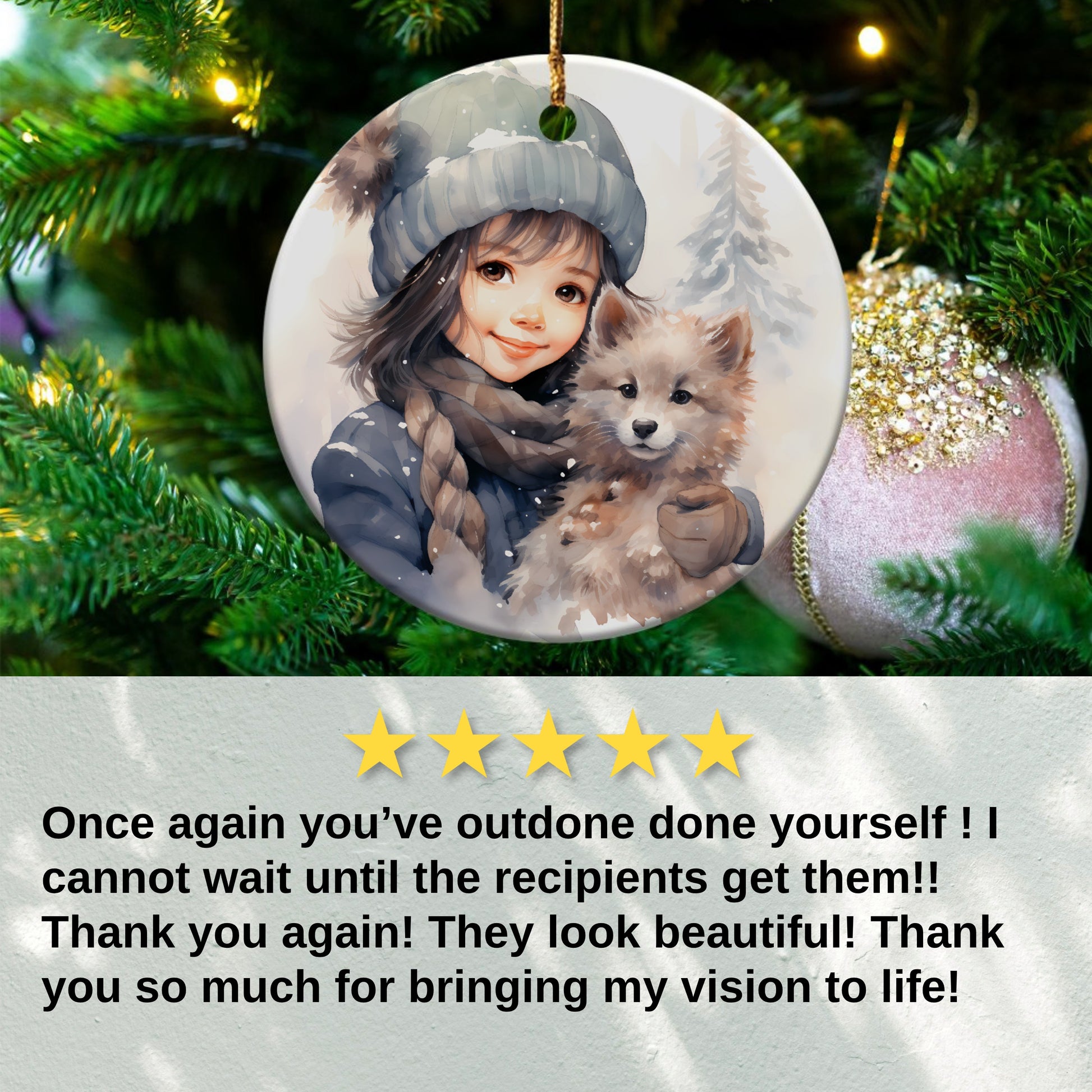 Cute Girl with Puppy Christmas Ornament product