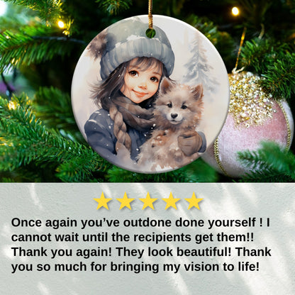 Cute Girl with Puppy Christmas Ornament product