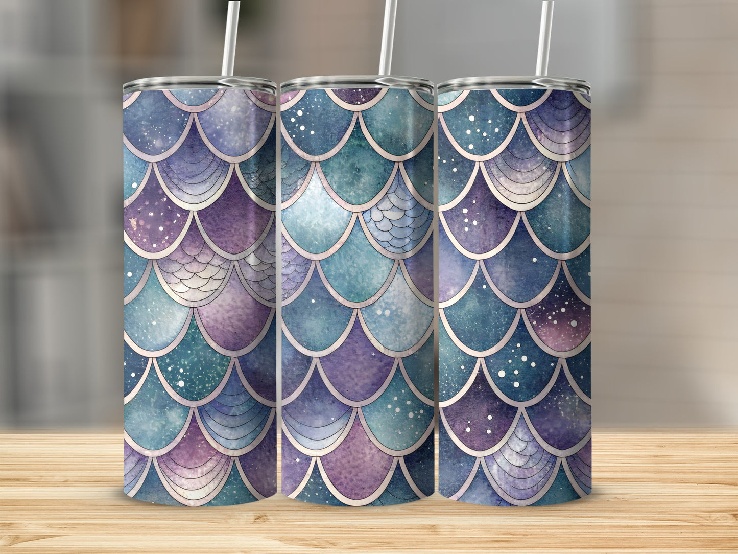 Iridescent Mermaid Scale Patterned Purple Teal Blue Tumbler - Walk Greener