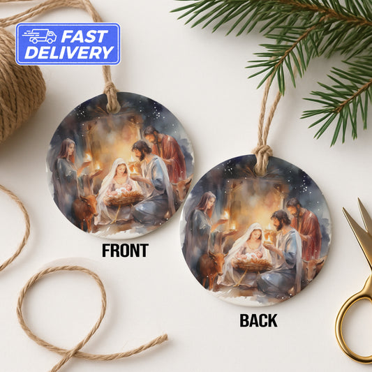 Nativity Scene Fast Delivery Ornament Front Back product type