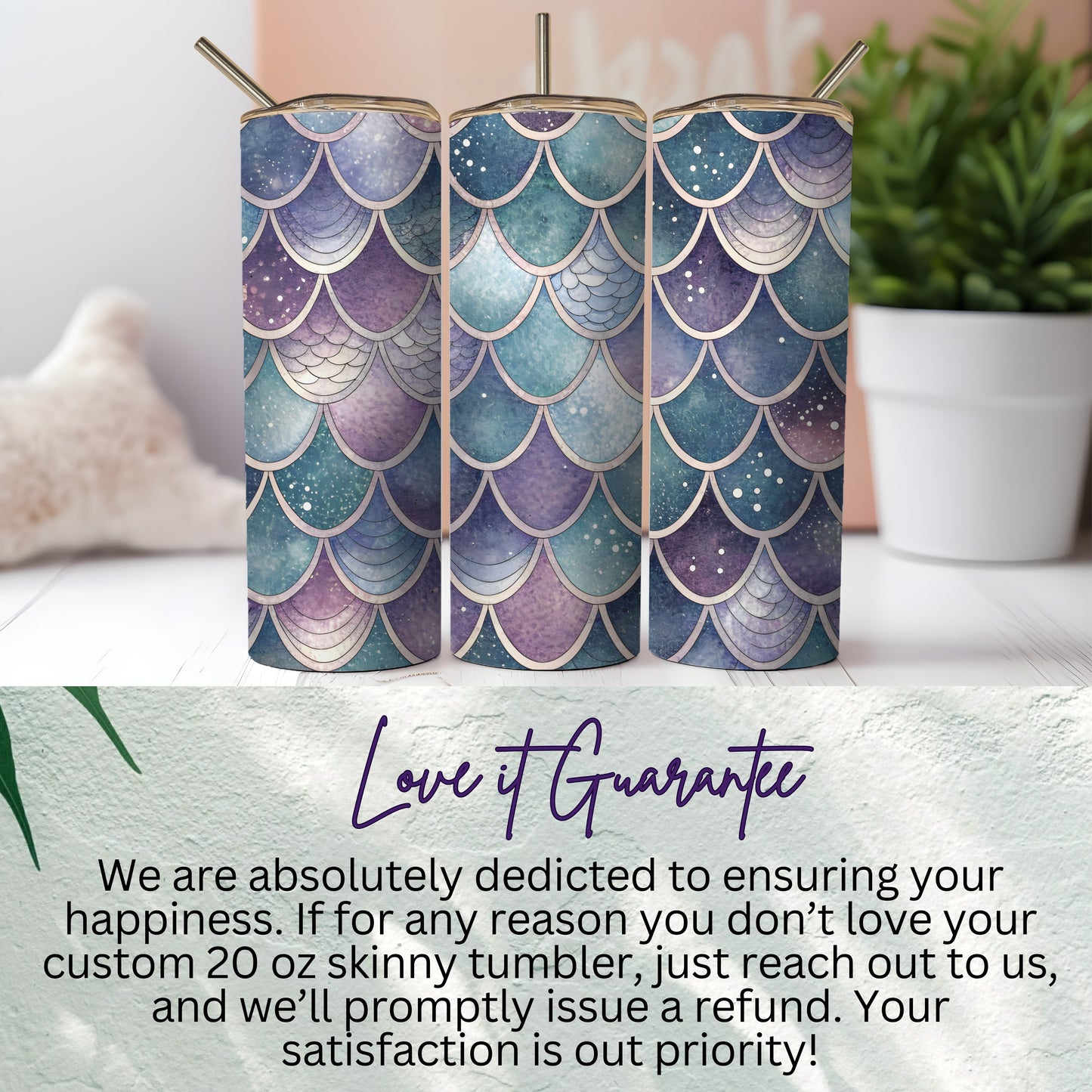 Iridescent Mermaid Scale Patterned Purple Teal Blue Tumbler - Walk Greener