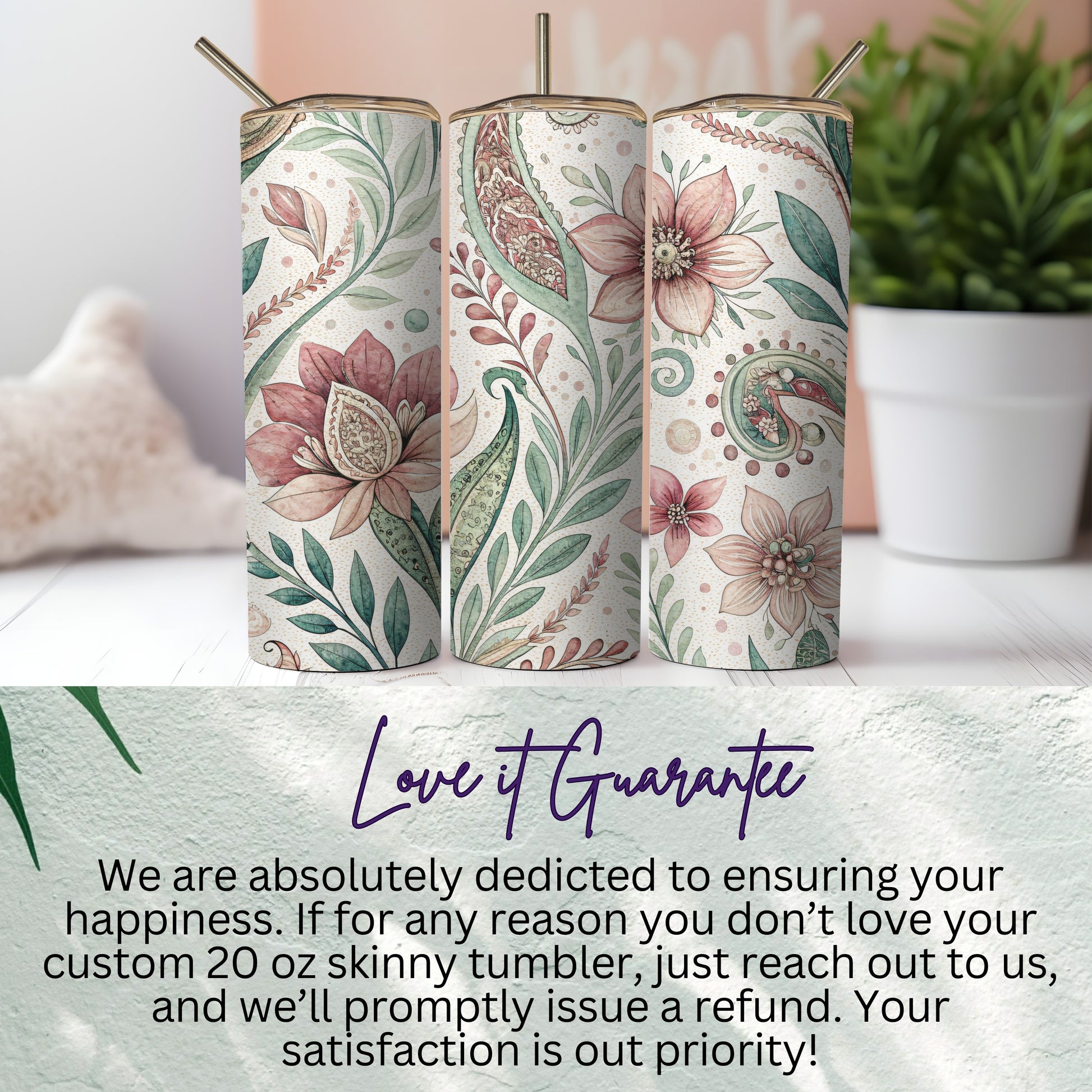 Floral Garden Paisley Design Perfect 20 oz Skinny Tumbler - Walk Greener