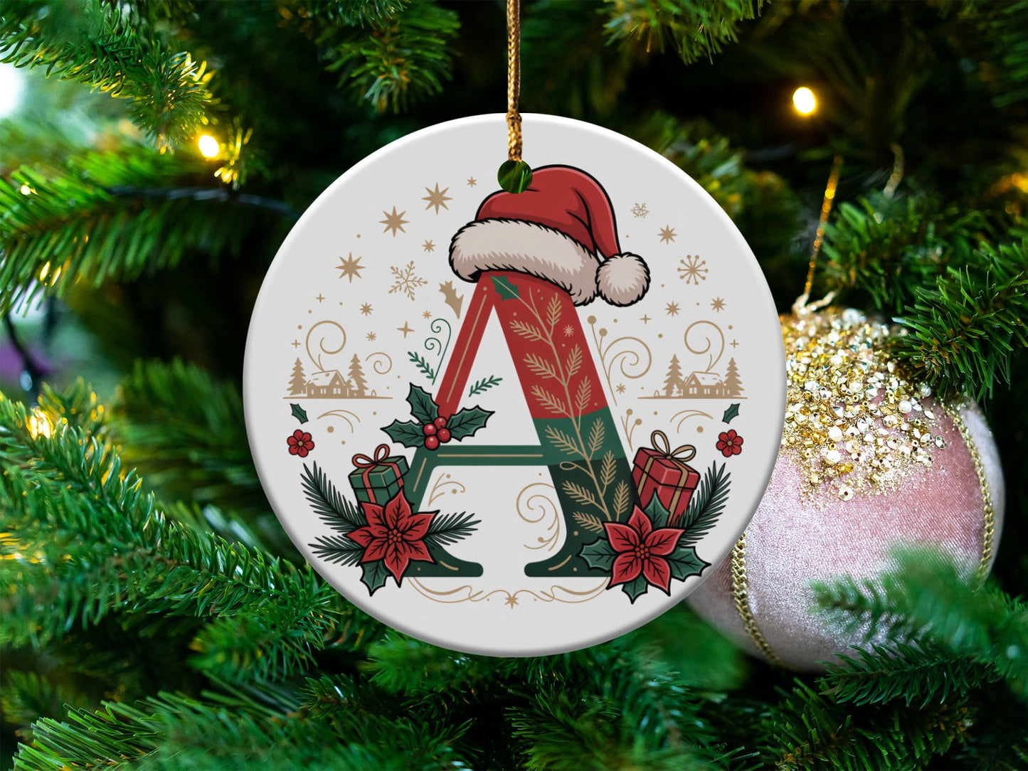 Festive Initial A Ornament with Christmas Santa Hat product