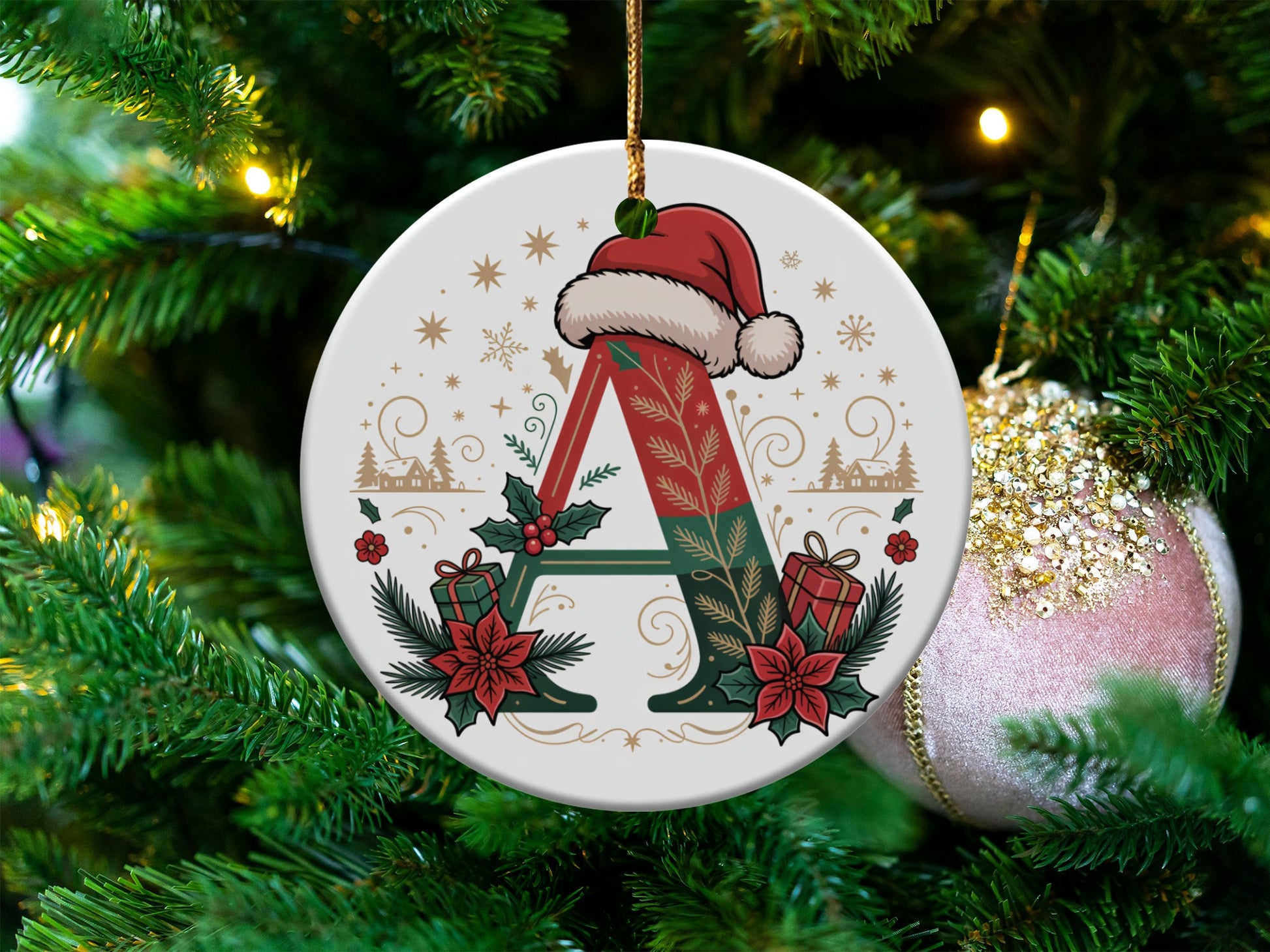 Festive Initial A Ornament with Christmas Santa Hat product