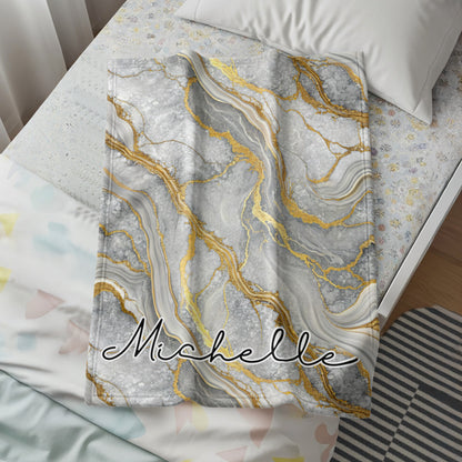 Personalized Marble Gold Pattern Throw Blanket