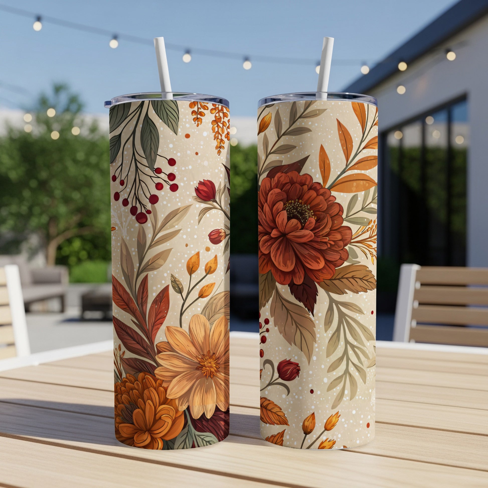 Autumn Floral Print Double Wall Insulated Tumbler