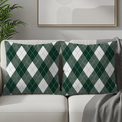 Green and White Argyle Pattern Decorative Pillow