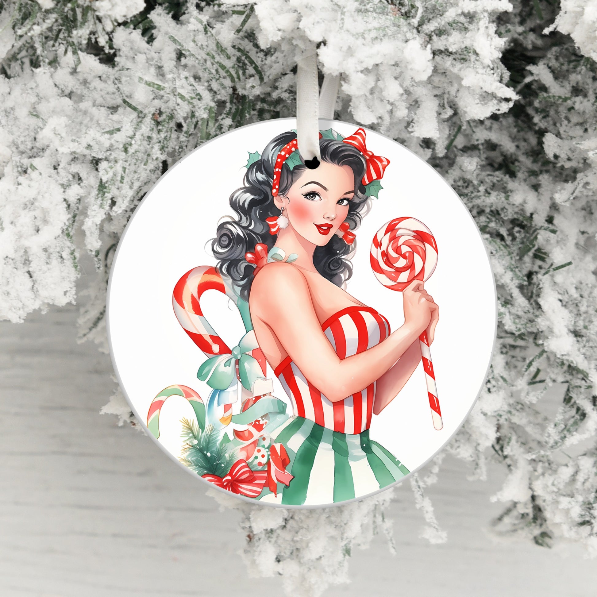 Vintage Candy Cane Pin-Up Girl Ornament product