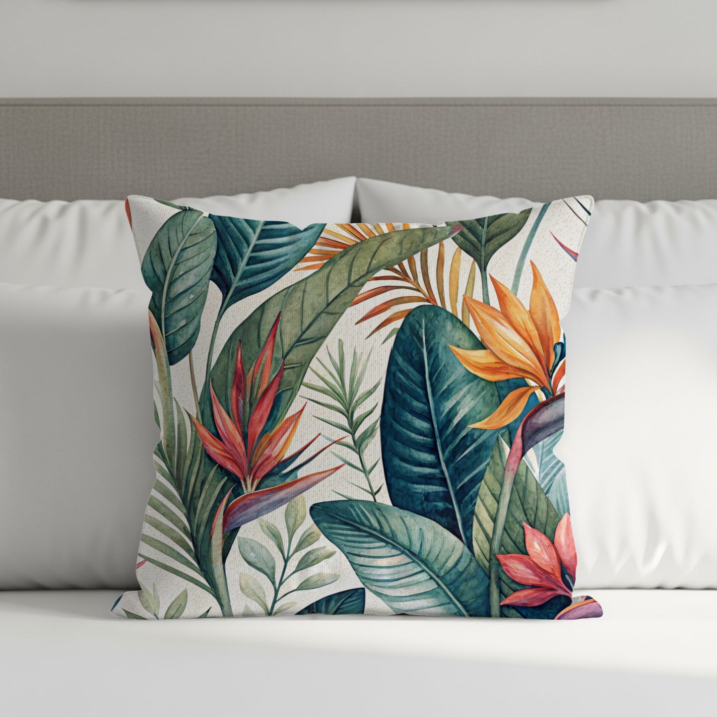 Vibrant Tropical Leaves and Exotic Blooms Pattern Pillows & Pillow Cases - Walk Greener