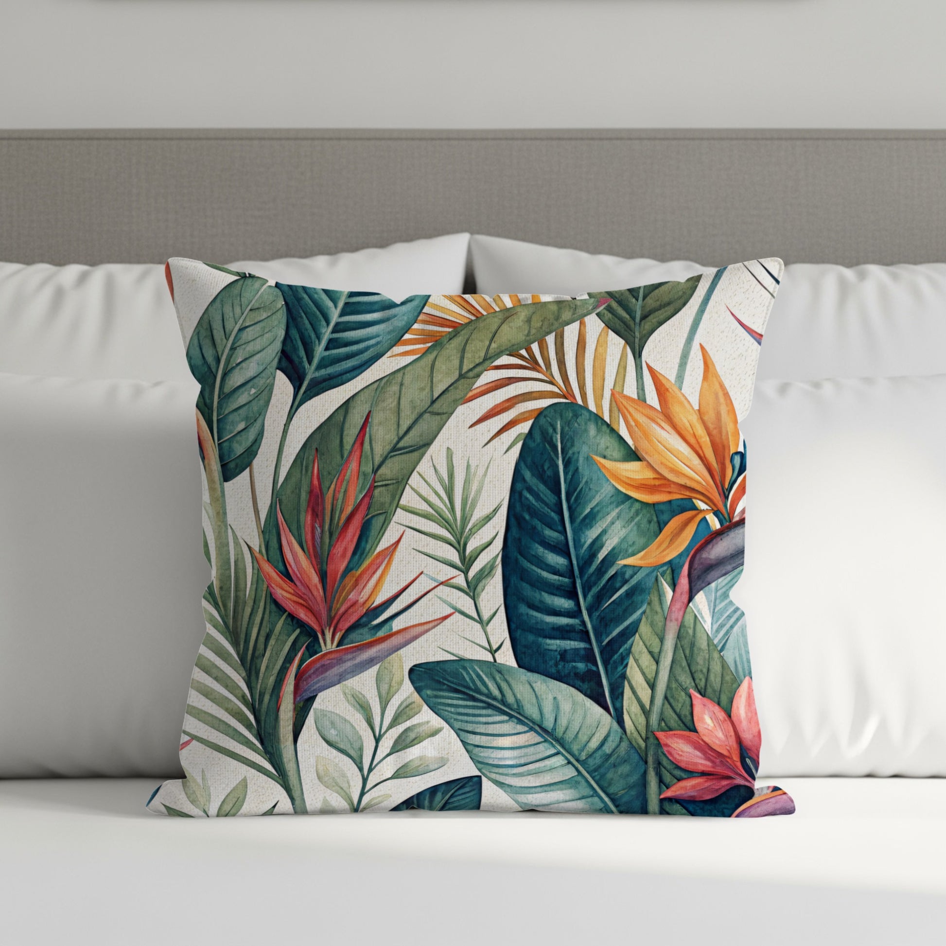 Vibrant Tropical Leaves and Exotic Blooms Pattern Pillows & Pillow Cases - Walk Greener