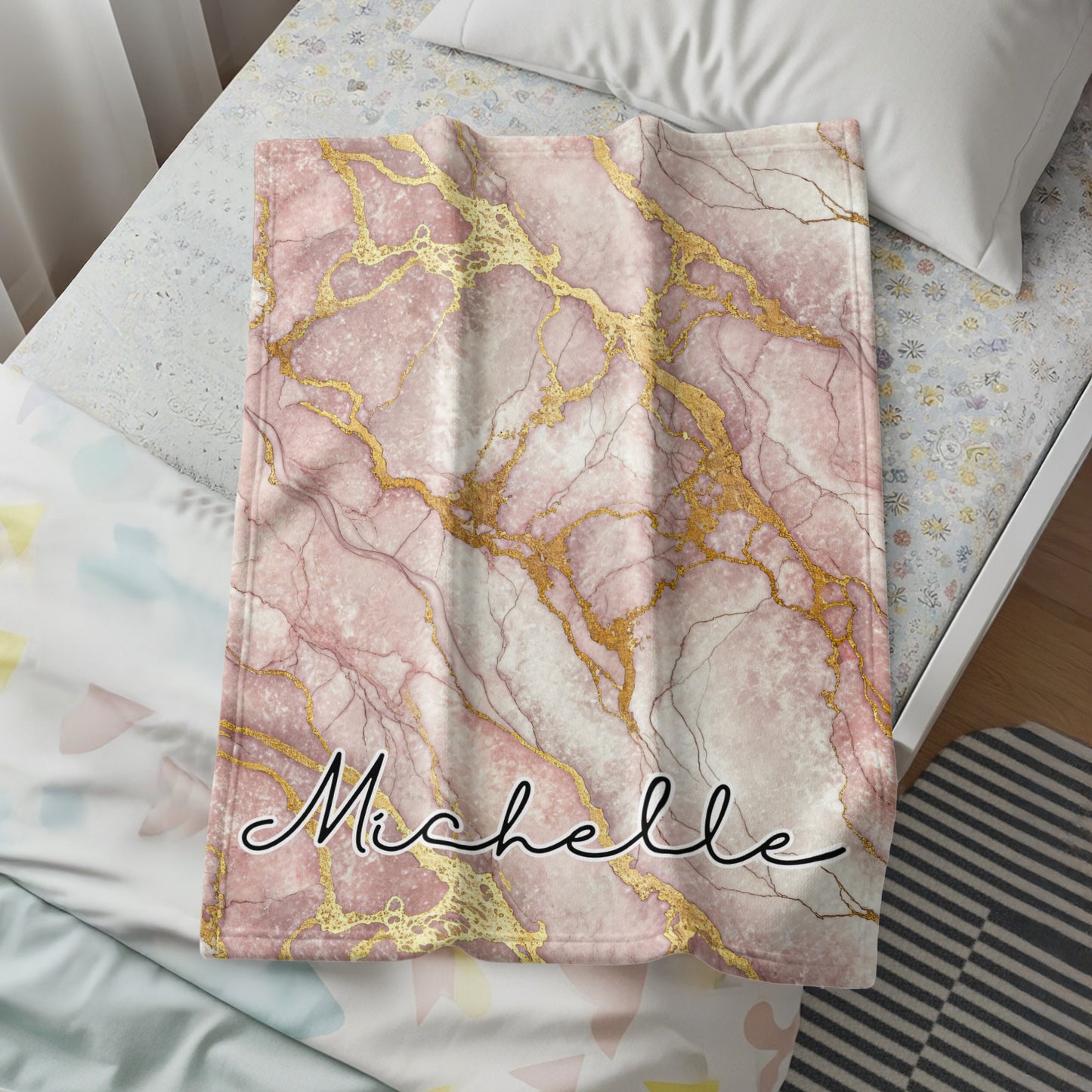 Pink Marble Personalized Style Custom Name Blanket - Walk Greener