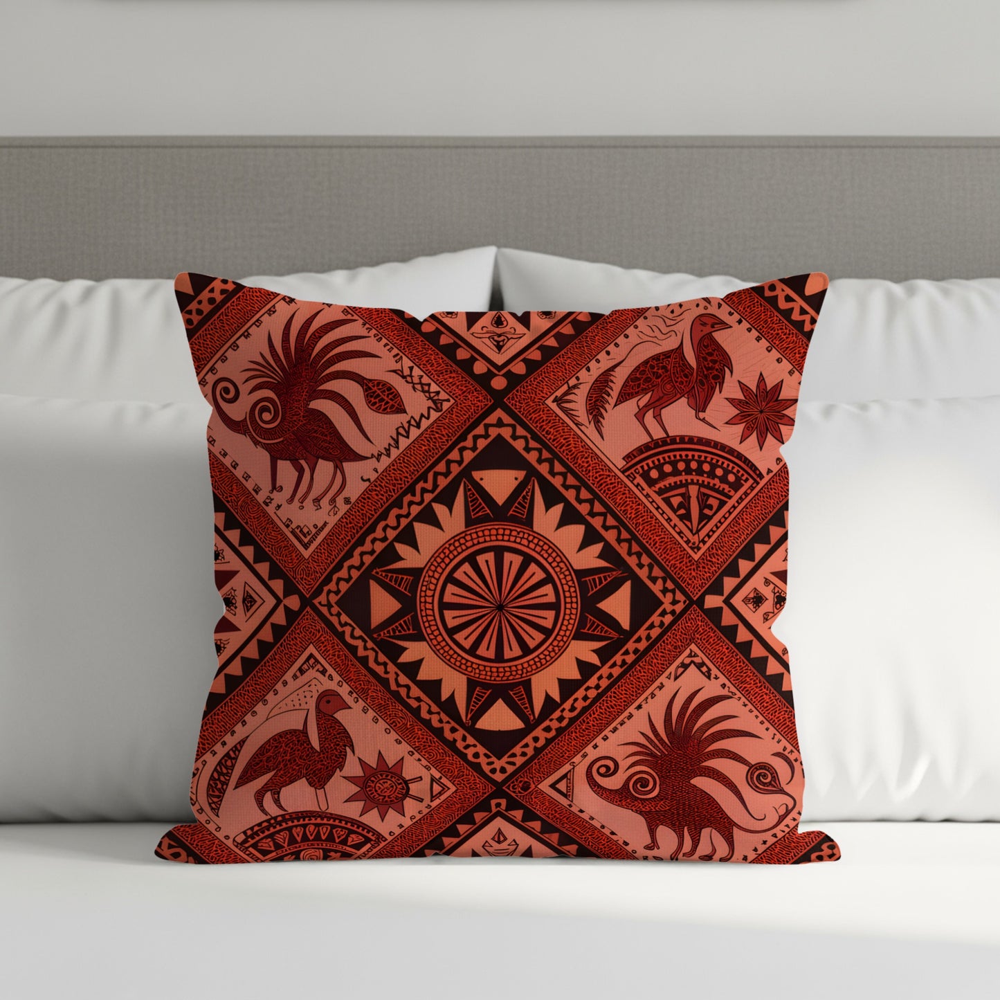 Intricately Designed Red Pattern Throw Pillow
