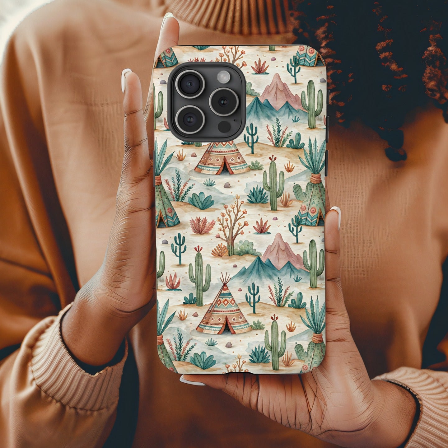 Boho Tribal Mountain and Cactus Pattern Phone Case