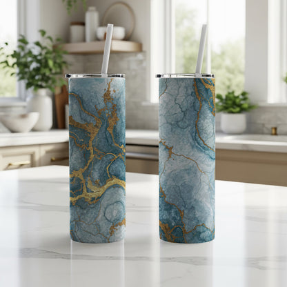 Elegant Blue Marble Design Insulated Tumbler Cup