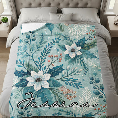 Custom Floral Holiday Bedding with Name Jessica Quilt