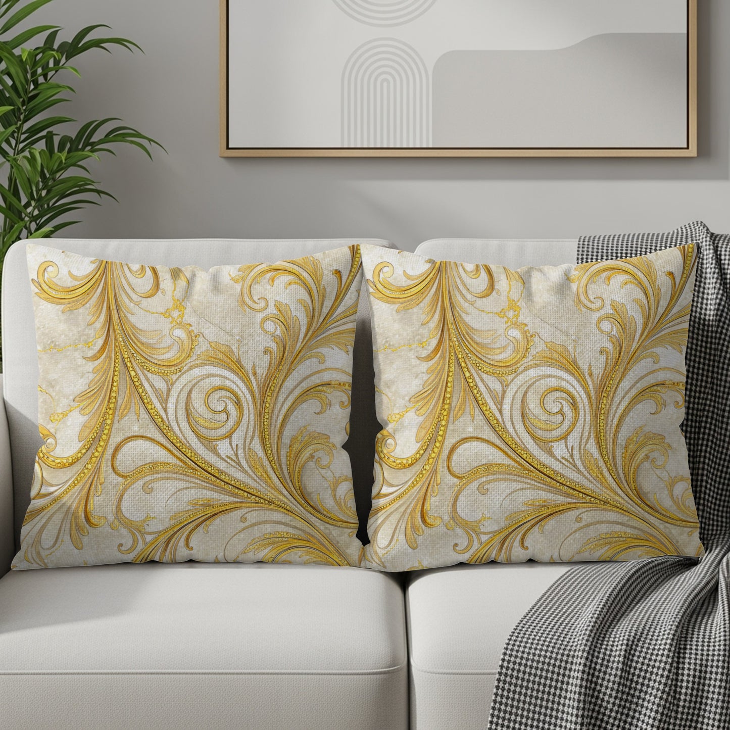 Golden Swirl Decorative Pillow Covers Set of Two
