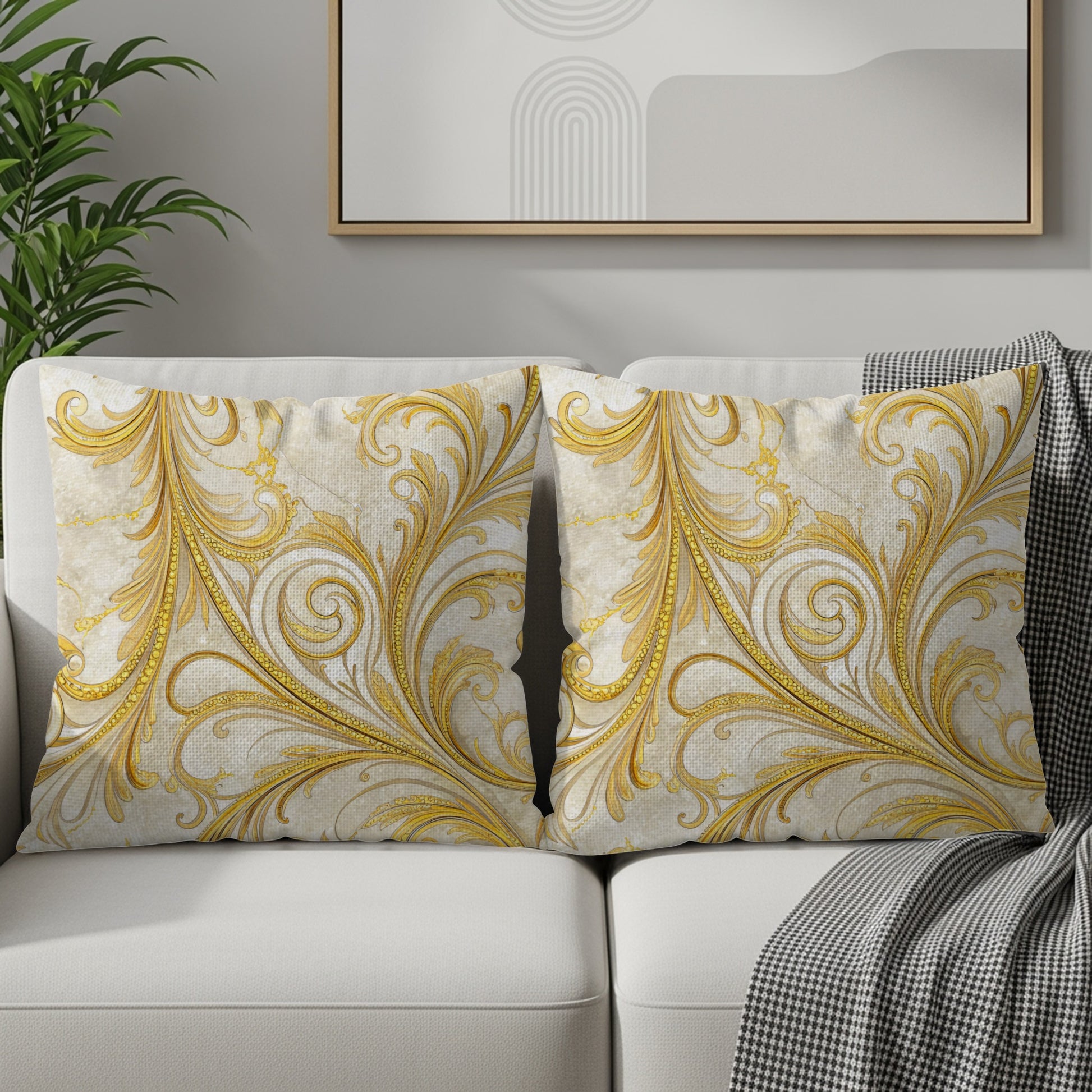 Golden Swirl Decorative Pillow Covers Set of Two