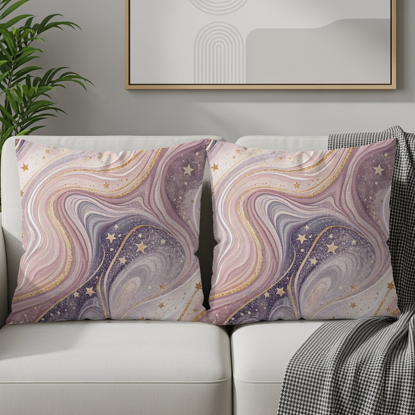 Dreamy Starry Abstract Design with Gold Accents Throw Pillows - Walk Greener