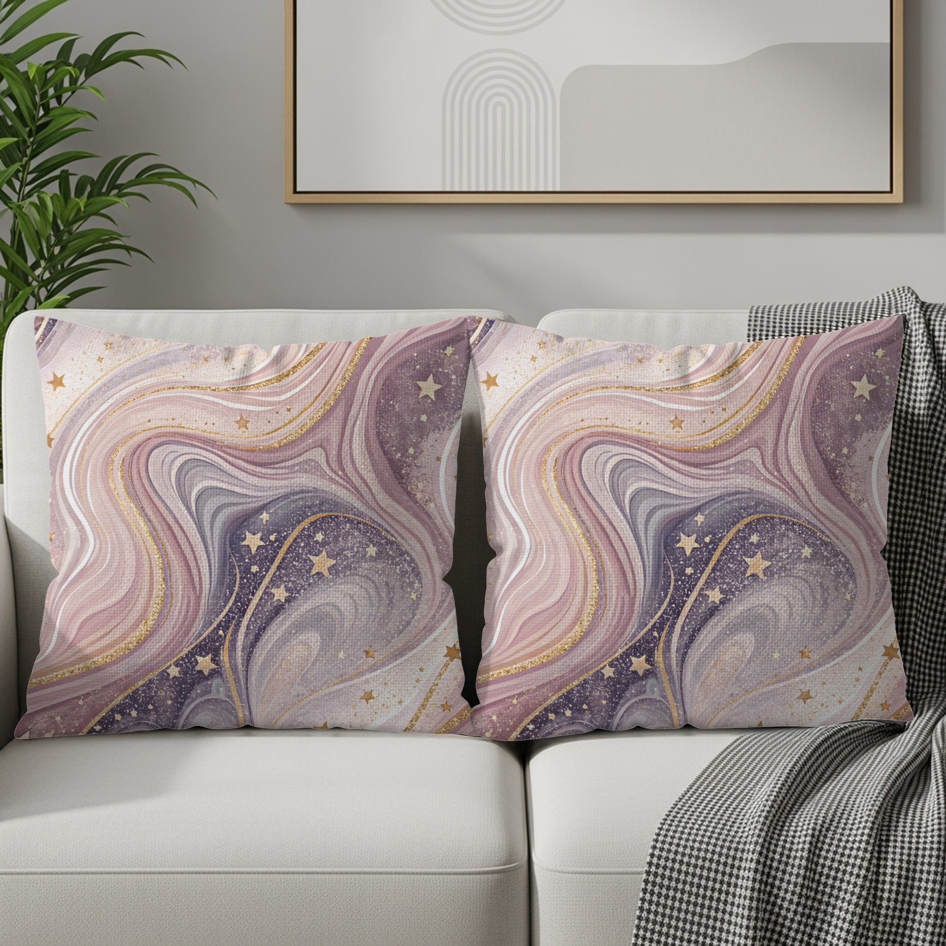 Dreamy Starry Abstract Design with Gold Accents Throw Pillows - Walk Greener