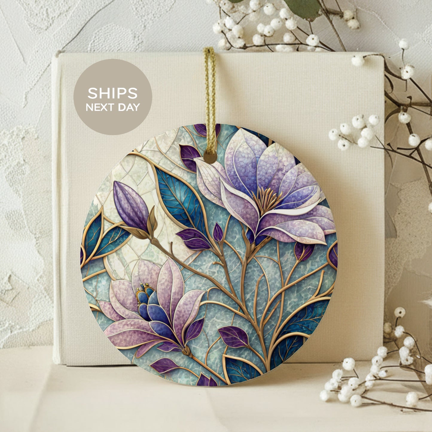 Elegant Floral Design Round Decorative Ornament