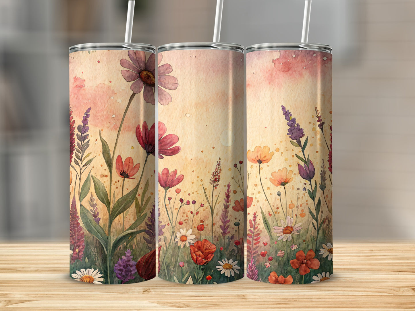 Watercolor Floral Design Colorful Flowers 20 oz Skinny Tumbler - Walk Greener