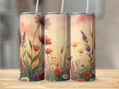 Watercolor Floral Design Colorful Flowers 20 oz Skinny Tumbler - Walk Greener