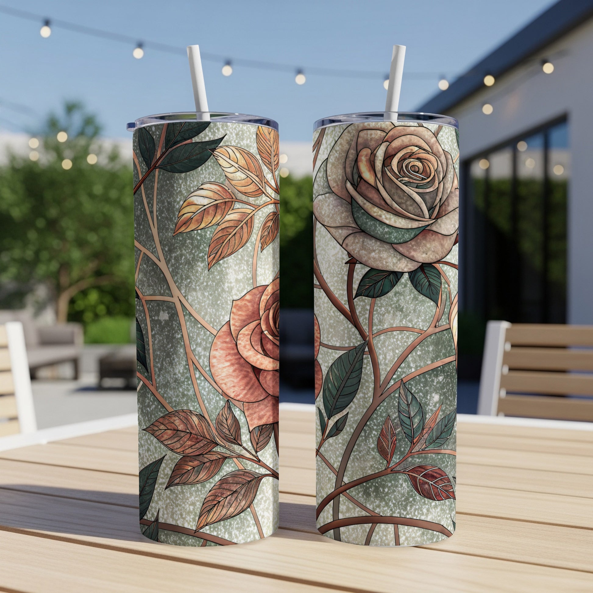 Beautiful Rose Floral Design in Art Nouveau Style 20 oz Skinny Tumbler - Walk Greener